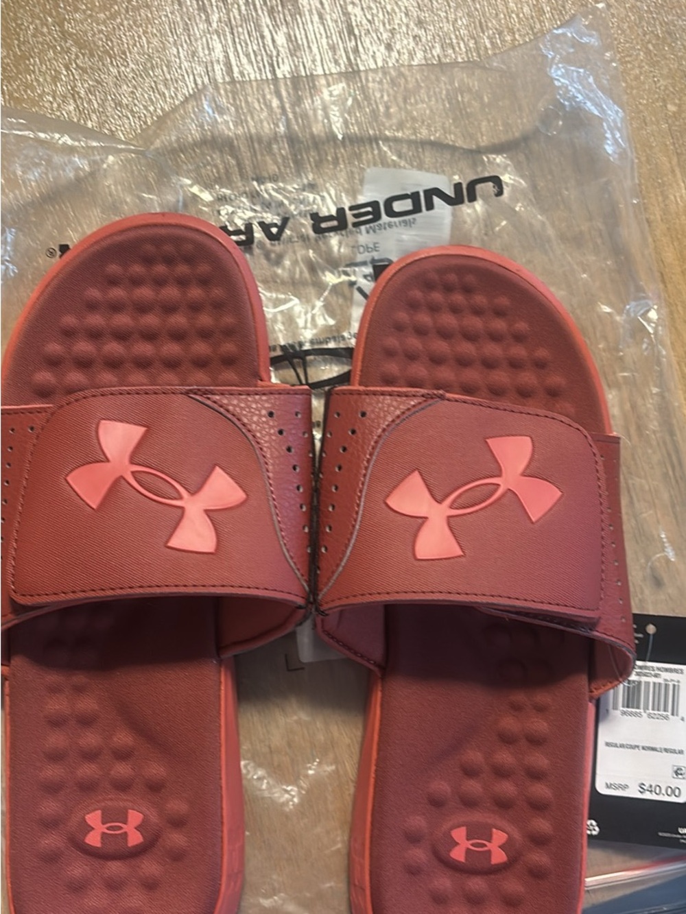 Under Armour Kids Coral Red Slide Sandals with Logo Strap